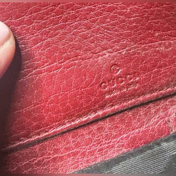 GUCCI GG Beige Logo Canvas Leather Red Bifold Zip Wallet Bamboo Leather tassels - Picture 14 of 15